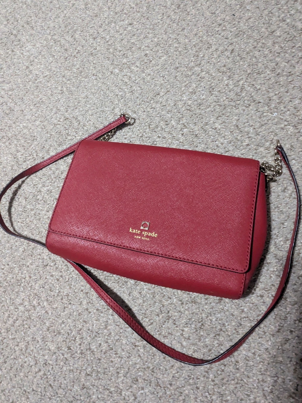 Kate Spade Red Structured Crossbody Bag with Gold Hardware